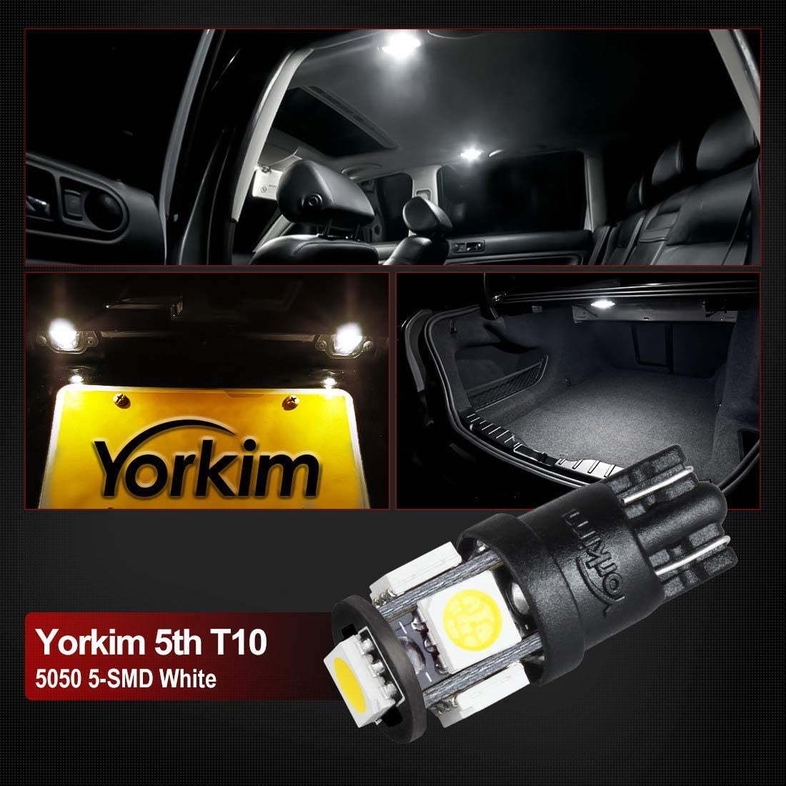 Yorkim T10 LED Bulbs White Non Polarity 6th Generation 194 LED Bulb dome lights for inside car