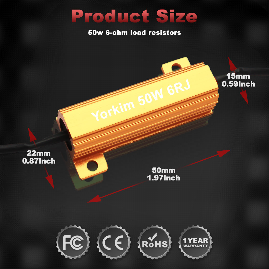 Yorkim 50W 6ohm Load Resistors for 3157/7443/1157 Fix LED Bulb Hyper Flash & Error Message