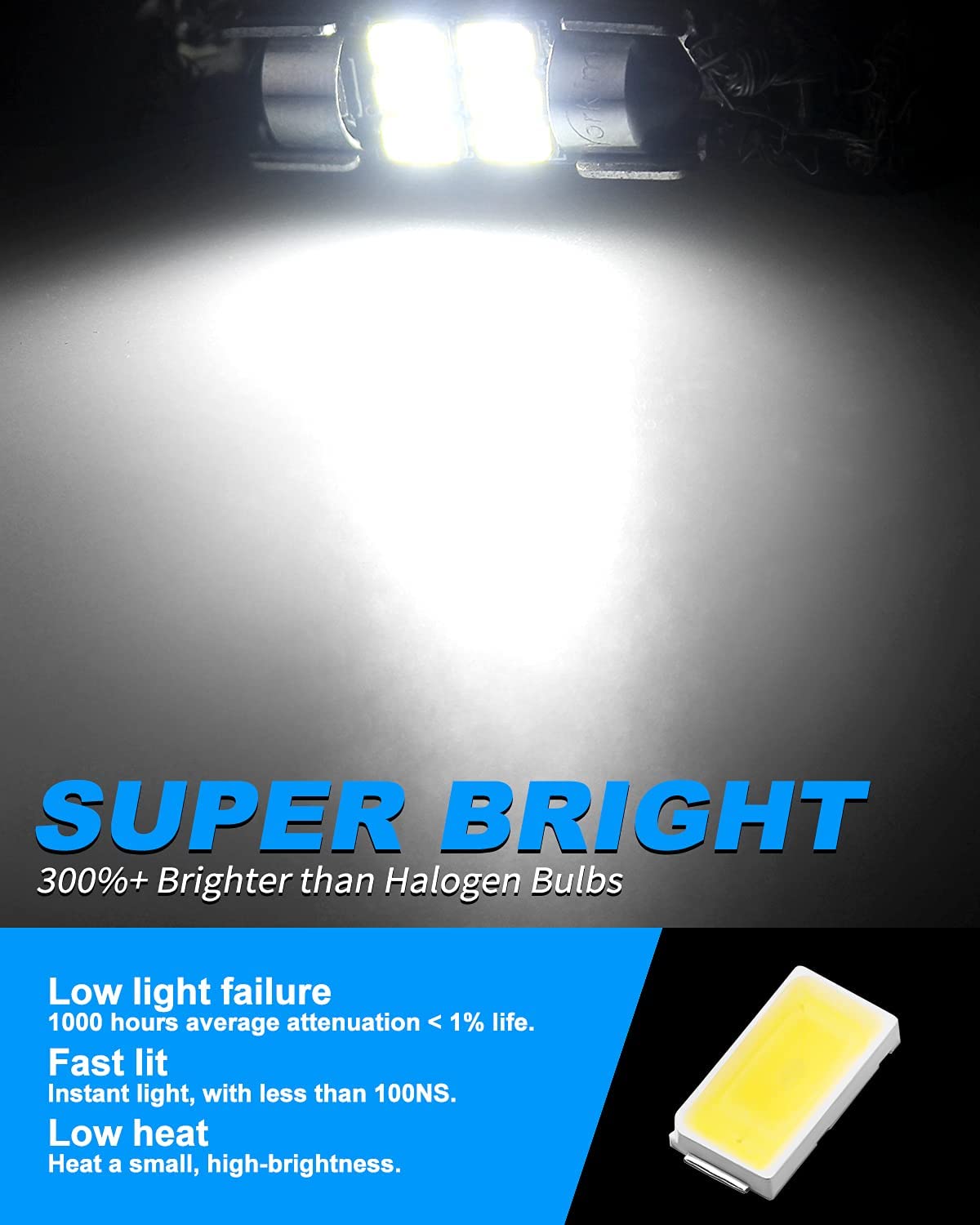 Yorkim 31mm Festoon LED Bulbs White Super Bright LED Interior Car Lights Error Free CANBUS 6-SMD 5730 Chipsets, DE3175 LED Bulb, DE3022 LED, 3175 LED Bulbs